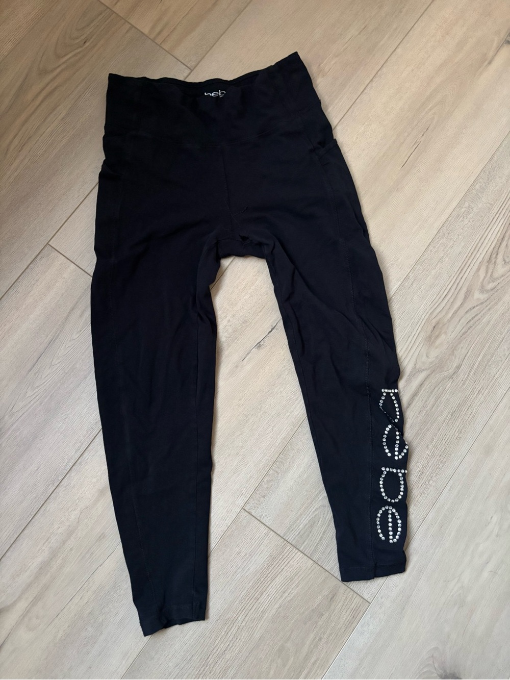 bebe Black Leggings with Rhinestone Logo Detail